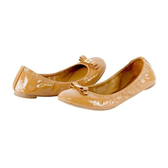 Tory Burch Shoes - Tory Burch Eddie Patent Leather Nude Bow Logo Ballet Flats Size 9.5